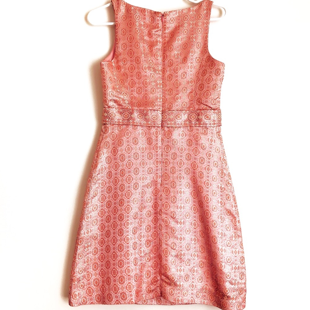 F21 Design Pink/Gold Geo Satin Sheath Dress - Picture 4 of 7